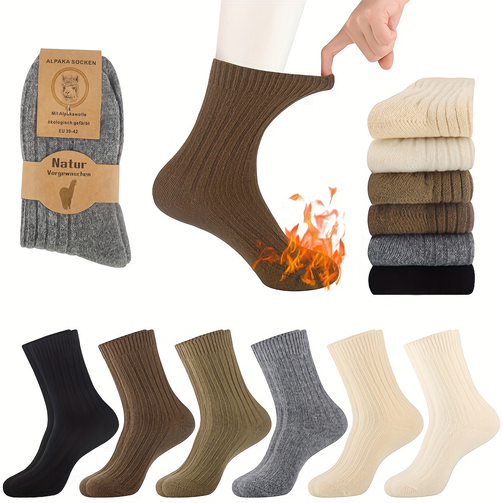 TEMU 6 Pairs Of Unisex Alpaca Socks For Men And Women, Warm Wool Socks For Winter, Cozy And Thick Boot Socks, Ideal Birthday Gifts For