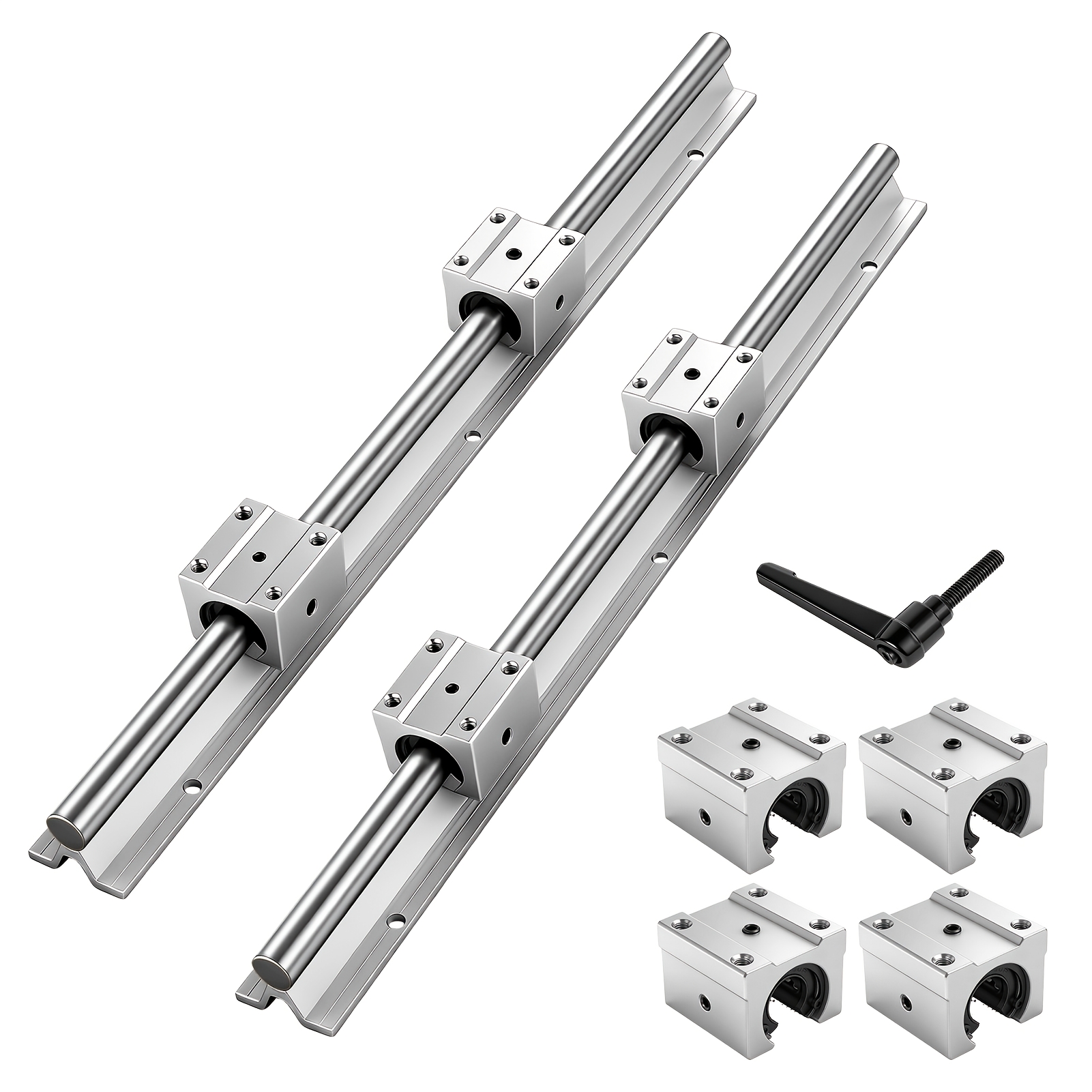 Sbr16 Linear Guide Rail, Consisting Of 2 Linear Guides And 4 Bearing Seats, With A Length Of 500mm. Suitable For Automated Cnc Milling Machines, Lathes, And 3d Printers.