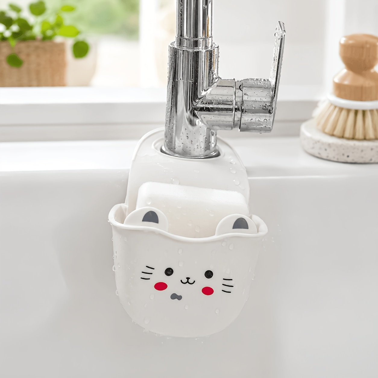 TEMU Portaspugna in silicone a forma , 1 pezzo, con foro di drenaggio, per bagno per risparmiare , scolapiatti | Contenitore decorativo | Portaspugna