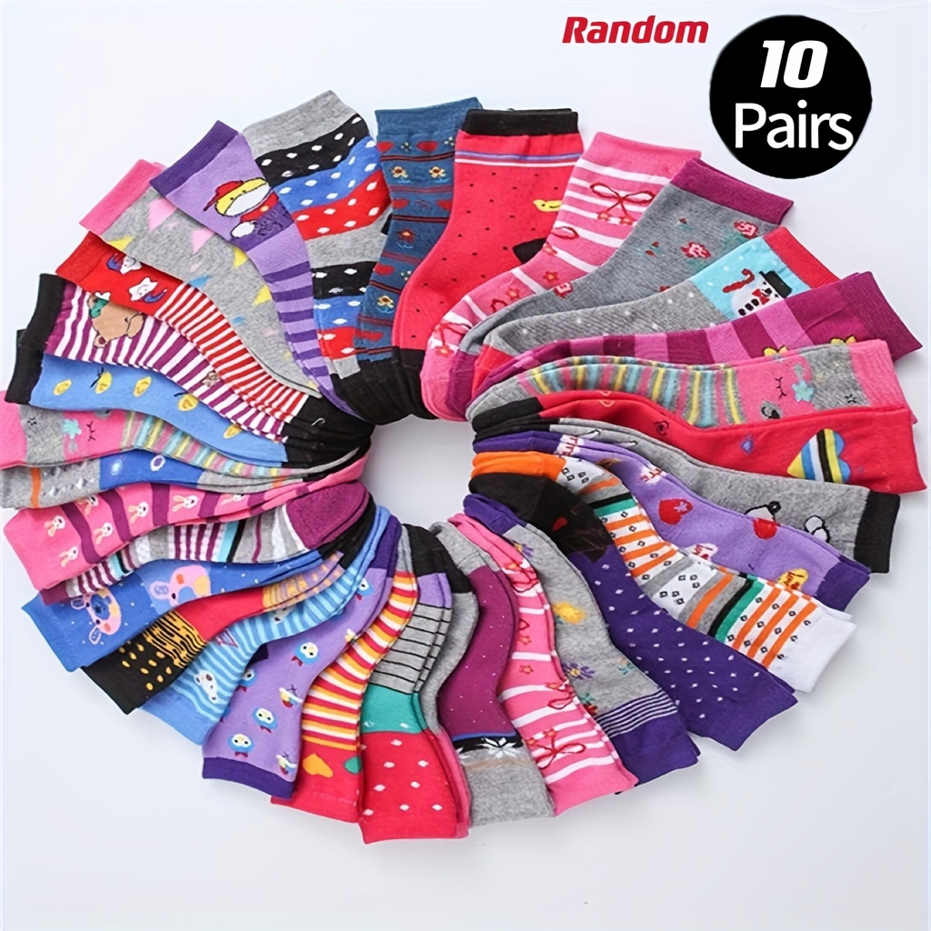 

10 Pairs Random Pattern Mid Tube Socks, Cute Trendy Anti-odor All- Mid Calf Socks, Women's Stockings & Hosiery