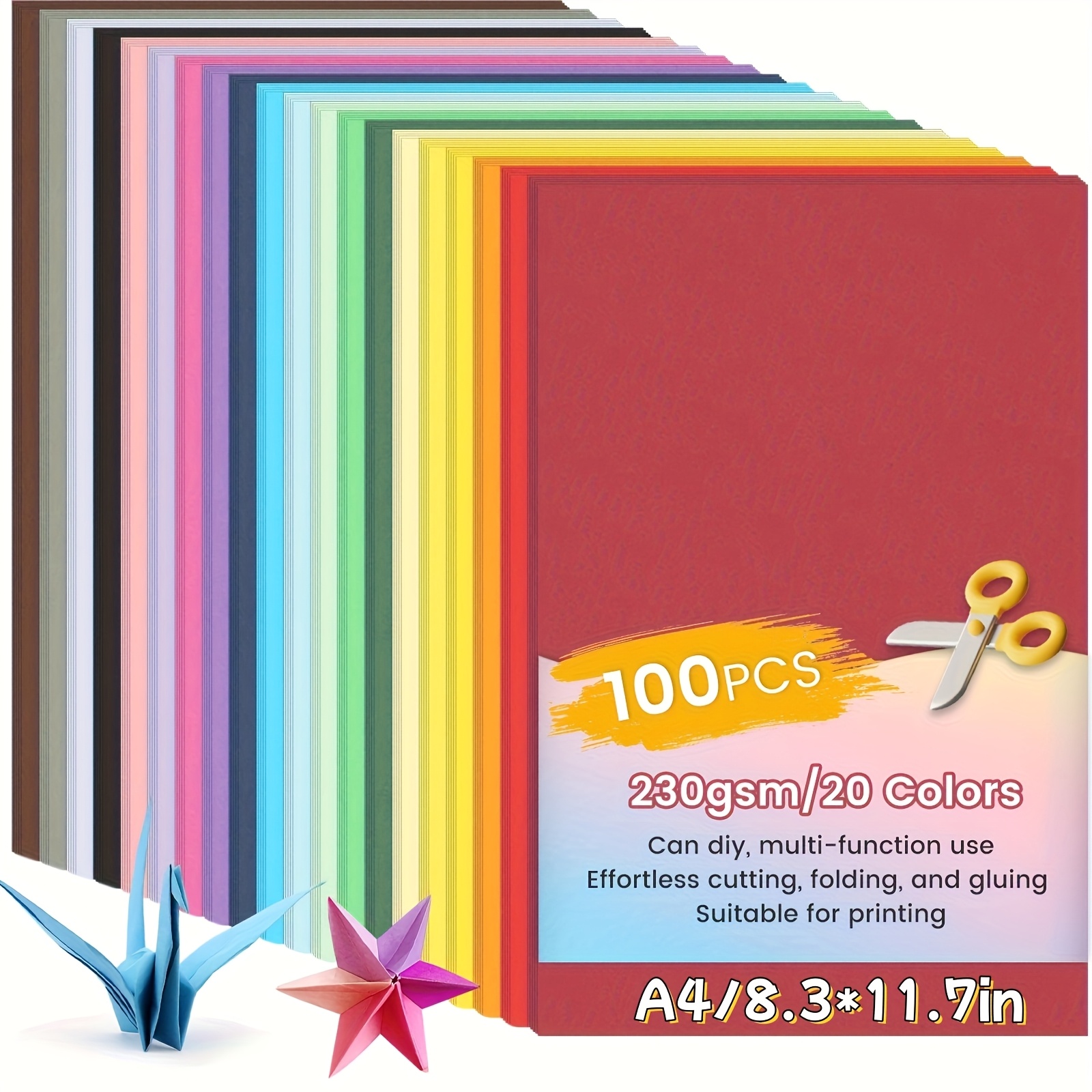 TEMU 100pcs Paper Set, Construction Paper, 20 Assorted Colors, 230gsm/85lb, Ideal For Origami, Arts & Crafts, Office Supplies, Scrapbooking, Sewing,