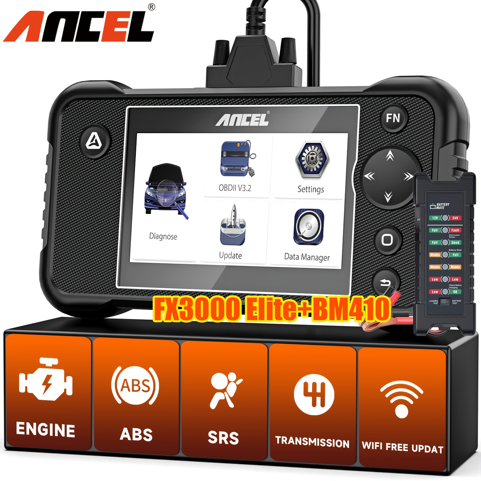 TEMU de batterie ANCEL Elite et BM310 ( fonctionnalités Wifi), outil de diagnostic de scanner , scanner de voiture Abs/Srs/Transmission/Airbag,