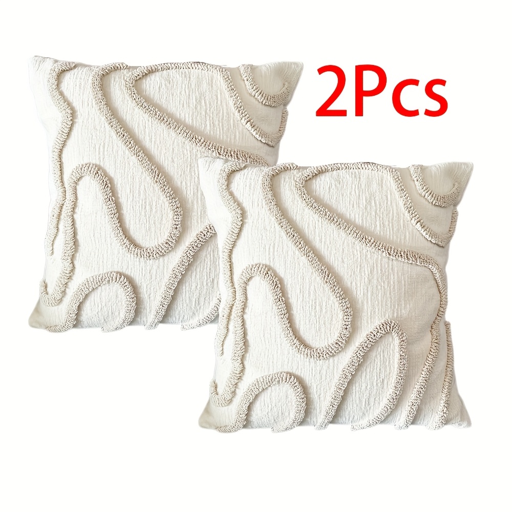 2pcs Bohemian Style Geometric Tassel Pillowcase- Soft Chenille Plush, Hand Washable, Suitable For Sofa And Home Decoration
