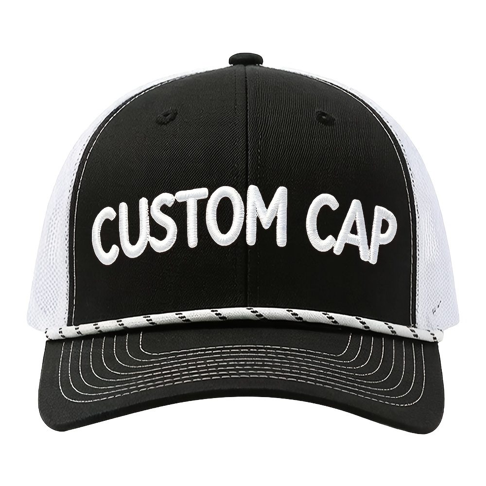 TEMU Custom Embroidered Trucker With Personalized Text/logo - Mesh Back Adjustable Snapback Hat, Abs/pvc Coated Suitable For Outdoor, Fishing, Daily