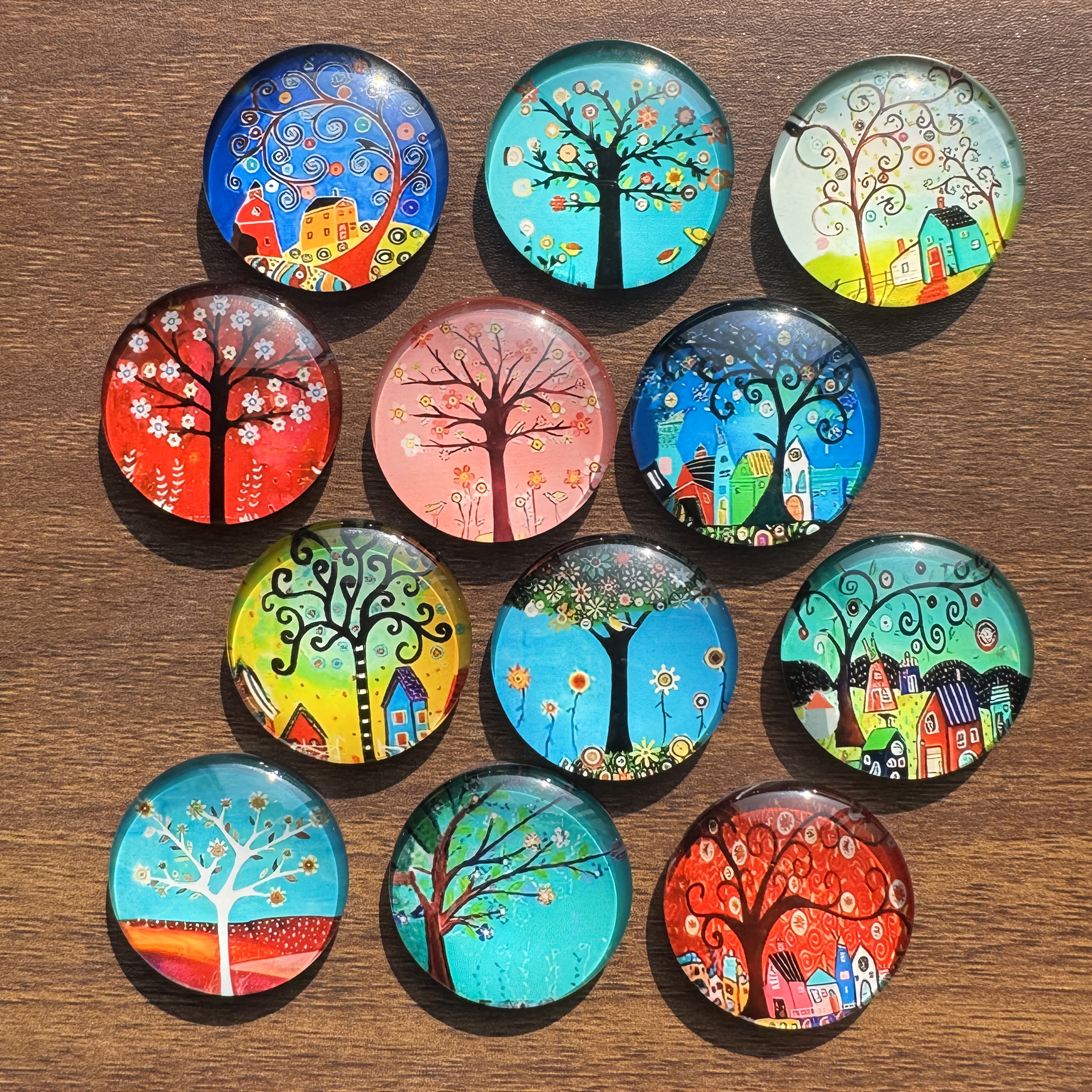 TEMU Colorful Tree Pattern Fridge Magnet Glass Soft Magnet Kitchen Refrigerator Magnet 12pcs Per Pack
