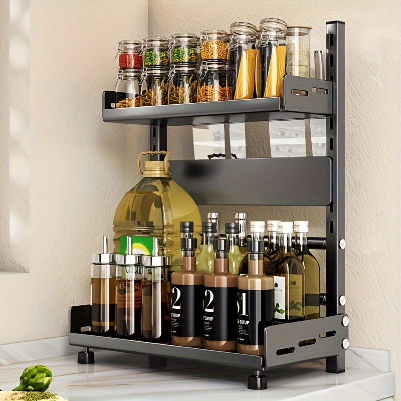 1pc steel multi tier spice rack for kitchen countertop versatile layered shelving for organized spice storage suitable for home kitchen and restaurant details 0