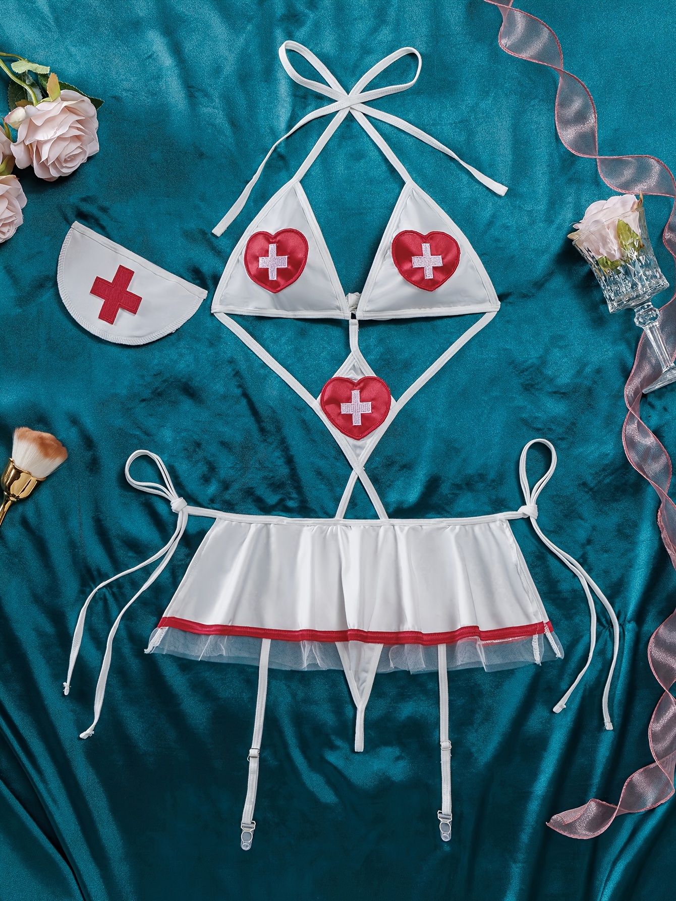 Naughty Nurse Cosplay Costume Colorblock Short Sleeve Turn - Temu