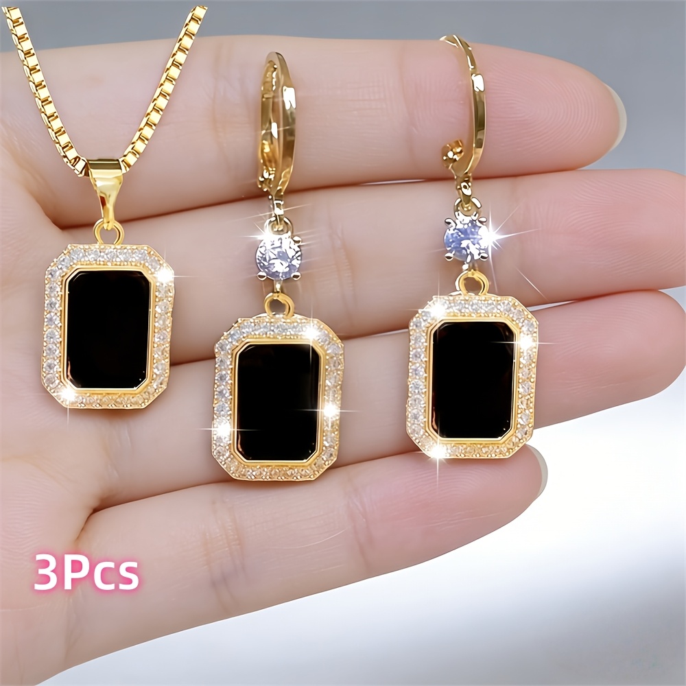 TEMU 3pcs Luxury Necklace Pendant + Earrings Set, Party Commemorative Jewelry, Exquisite, , Creative, Fashionable, Simple, Holiday Gift Accessories,