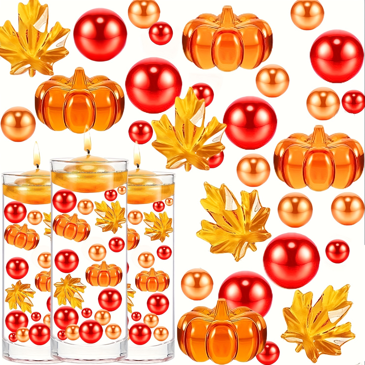 

89 Piece Thanksgiving Vase Filler Decor Set, Acrylic Pumpkins Leaves & Artificial Pearls, Halloween & Autumn Table Scatter, Home Holiday Decorations, Diy Crafts - Plastic Material