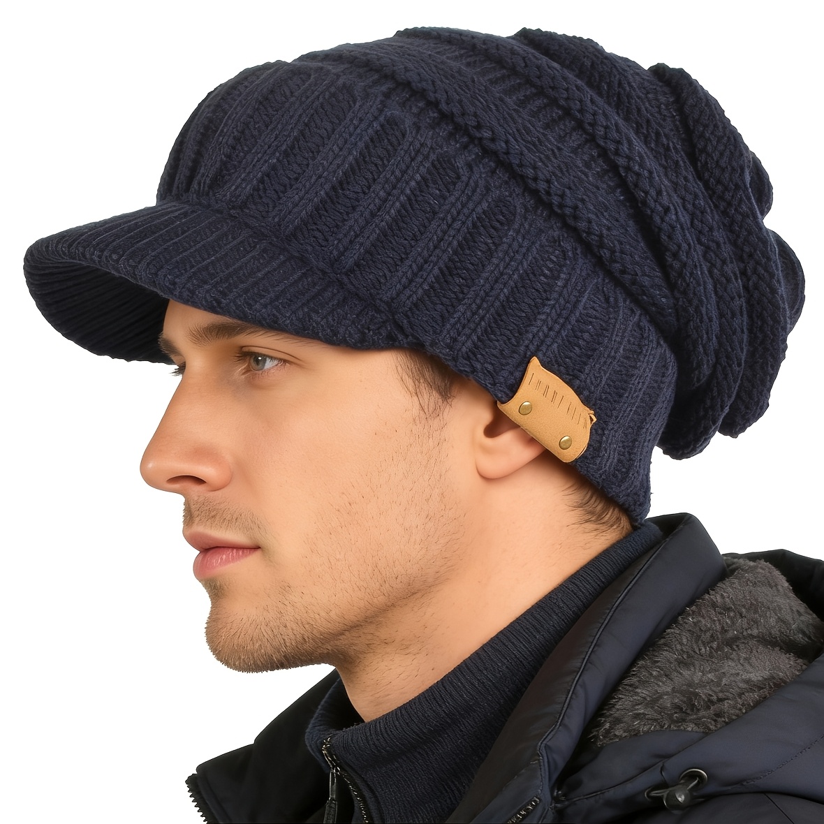 mens knit beanie visor bill cadet newsboy cap slouchy - Temu Canada