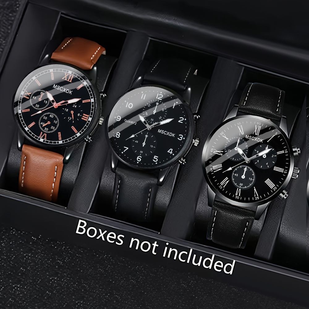 Image of 3pcs Casual Fashion Quartz Watch Set - For Daily Wear And Gift Occasions, Birthday Gifts And Holiday Party Presents, Men's Father Friend Family Perfect Gift