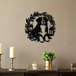 metal wall art featuring a bernese surrounded leaf wreath this dog and leaf design a perfect gift for occasions like easter mothers day and weddings its a wonderful addition to patio and kitchen decor