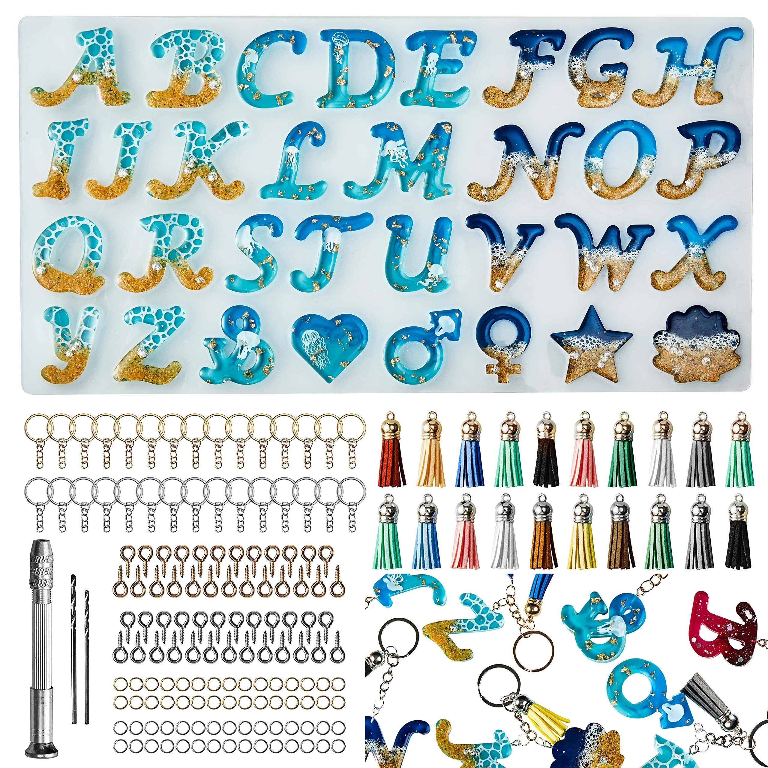 

164pcs Obverse Alphabet Resin Molds Kit, Silicone Molds For Resin Casting Diy, Letter & Ornament Epoxy Molds Resin Keychain Making Set With 1 Hand Drill 2 Drill Bits 160pcs Keychain Supplies