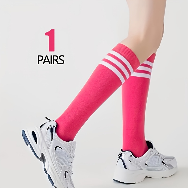 1/5 Pairs Youth Unisex Striped Casual Comfortable Knee-high Socks, Football Skating Party Activity, Matching School Uniform/back To /student Socks/ Outfit, For Teenager, For Teenager