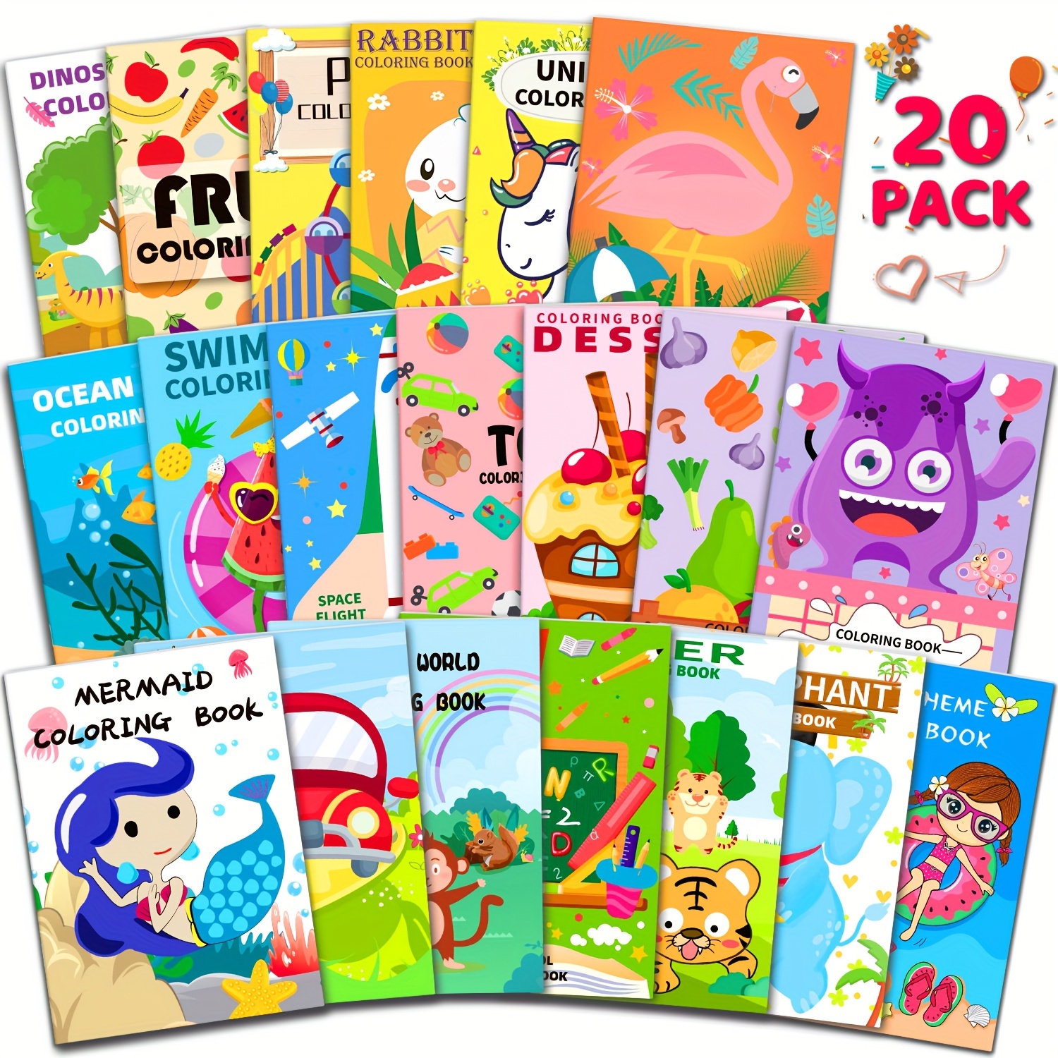 

20 Pack Coloring Books For Kids 4-8, Small Coloring Books For Kids 3+, Kids Birthday Party Favors Bulk Gifts Bags Stuffers Classroom Activity Includes Animals Mermaid Dinosaur