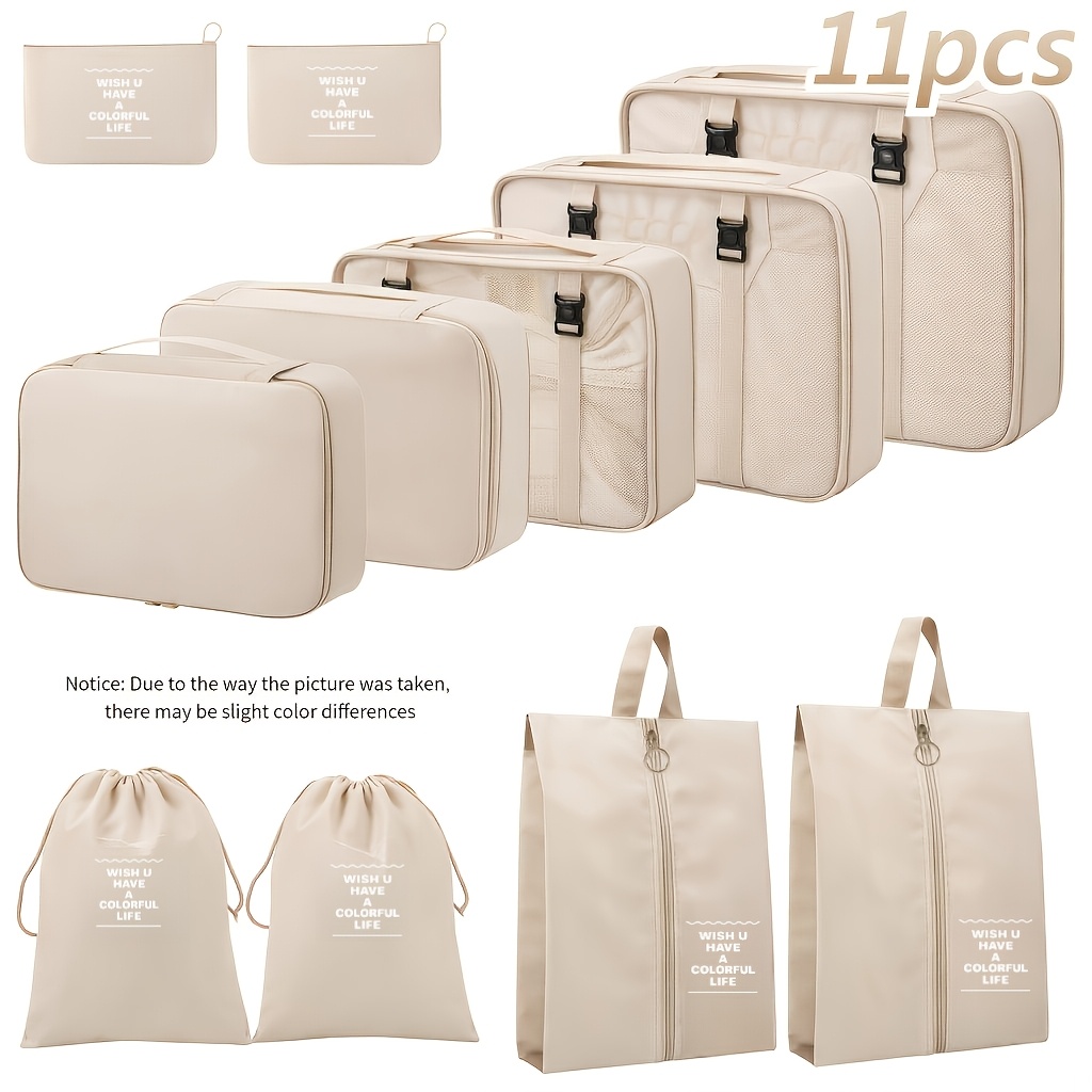 TEMU 11pcs/set Luggage Organizer/travel Packing Bag, Featuring Interior Organizing Pockets, Made Of Polyester, Unisex, And Including Shoe