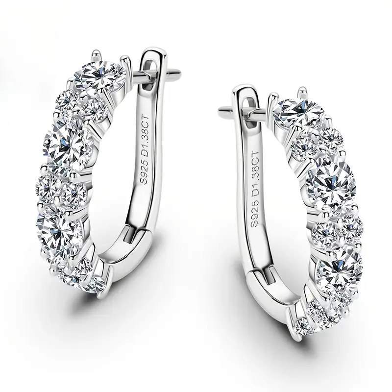 a pair of fashionable earrings for women 925 silver d shaped 1 38ct moissanite earrings elegant and exquisite a festival gift womens earrings jewelry gift earrings for women mothers day gift high quality womens jewelry gift box as a gift Product details 2