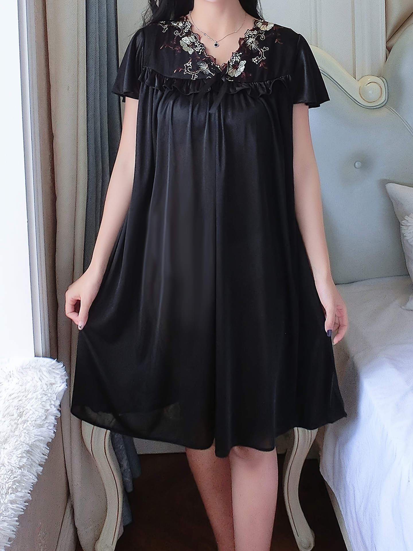women night dress Yievot Lace Chemise Nightgown Sleepwear V Neck Full Slip Sleeveless Lingerie Sleep Dress, Women's, Size: Small, Blue How to choose the size Nightgowns