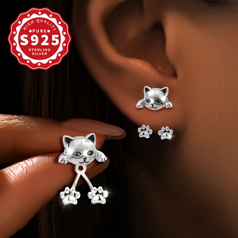 TEMU Une paire de boucles d'oreilles pendantes en argent sterling pour femmes, avec un et créatif. Style animalier, délicat et doux, idéal pour tenue