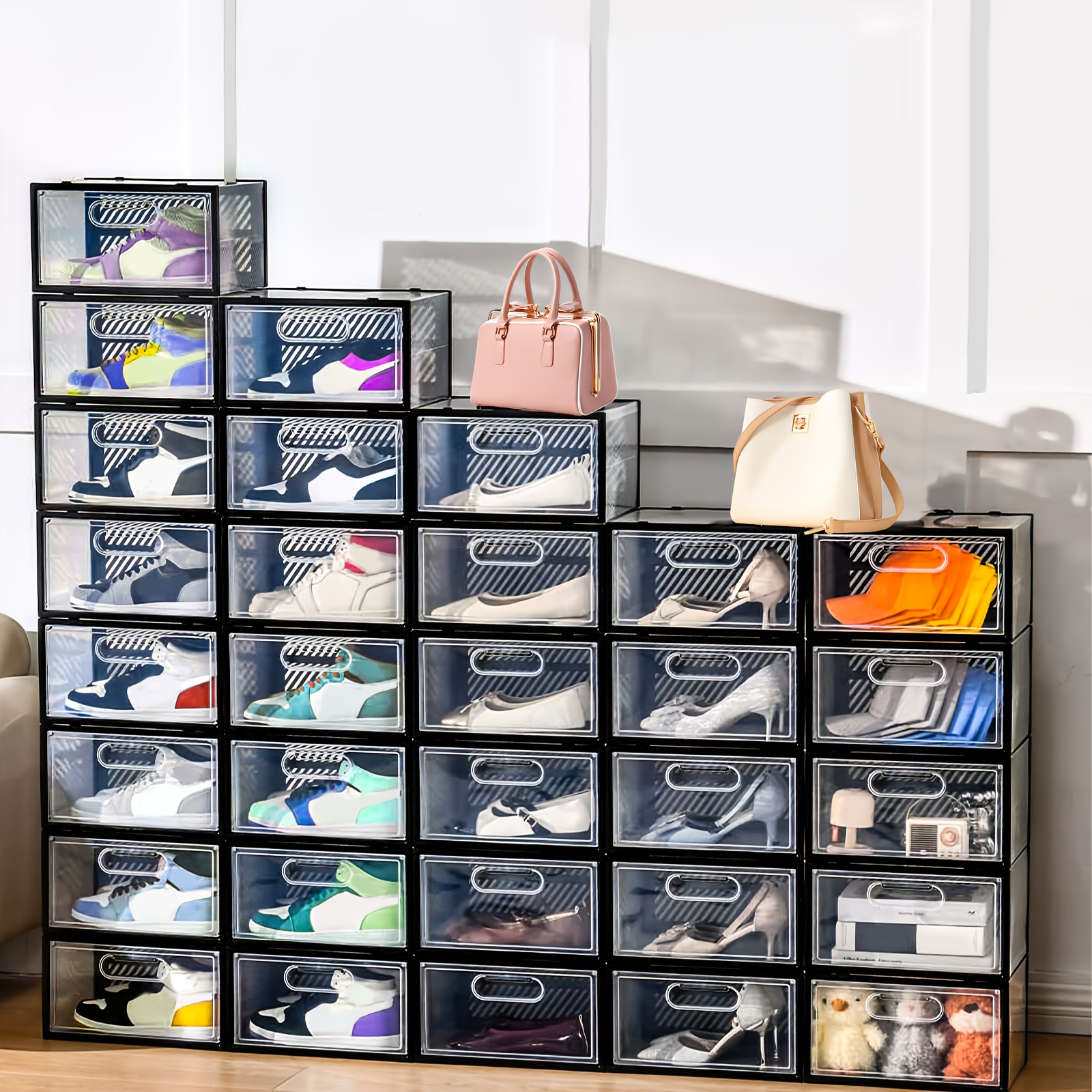 

Shoe Organizer Storage Boxes For Closet 12 Pack, Side Open Clear Plastic Stackable Shoe Storage Bins With Lids, Under Bed Shoe Storage For Entryway, Drop Front Shoe Box, To Size11