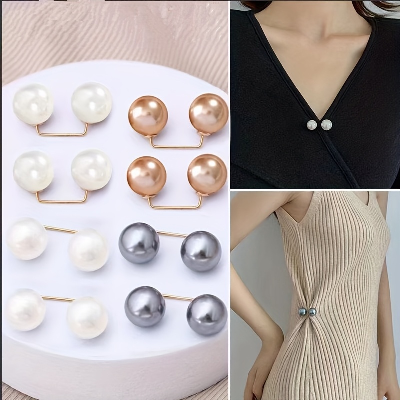 TEMU 8pcs Non-slip Pearl Brooch, Clothing Dress Waist Tighten And Collar Adjustment With Safety Pin, Fashion Accessories And
