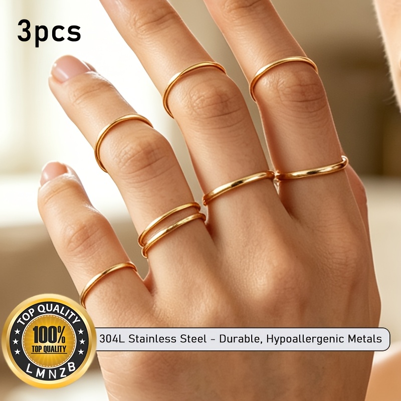 3pcs Women's Stainless Steel Stacking Rings Set, Minimalist
