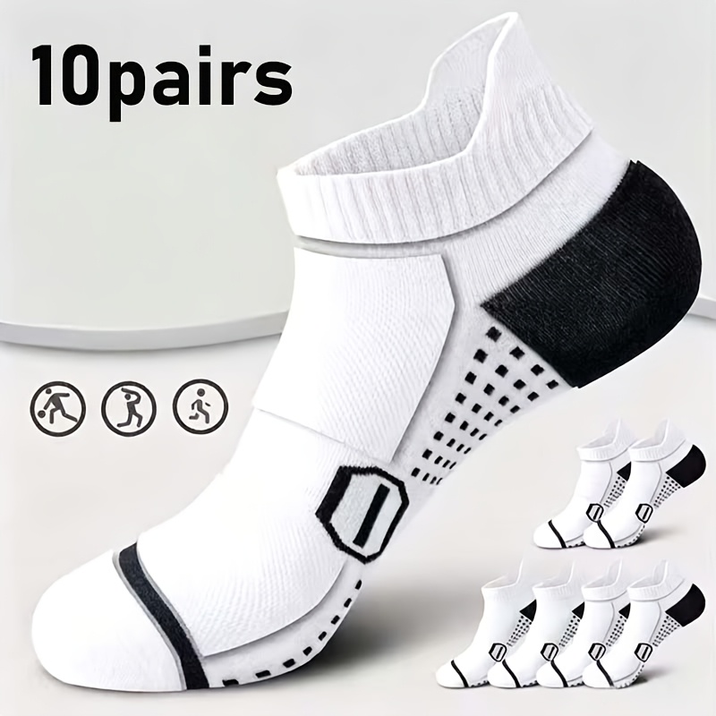 TEMU Random 10 Pairs Men's Sweat-absorbing And Breathable Sports Socks, With Polka Dot Pattern And Striped Color-blocking Design, With Arch Support,