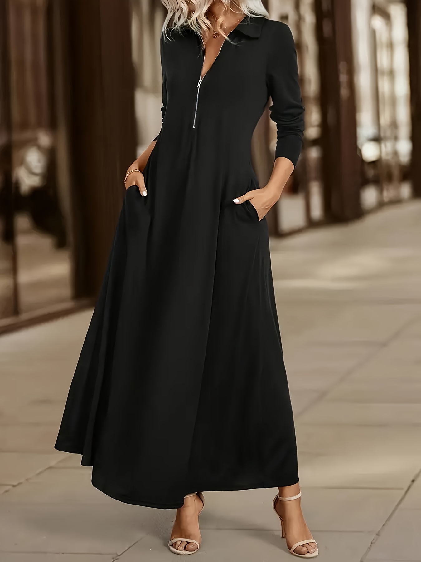 slim fit dress slacks Long Sleeve Two Piece Lace Black Prom Dresses with Pockets FD1711 –  Viniodress main image 1