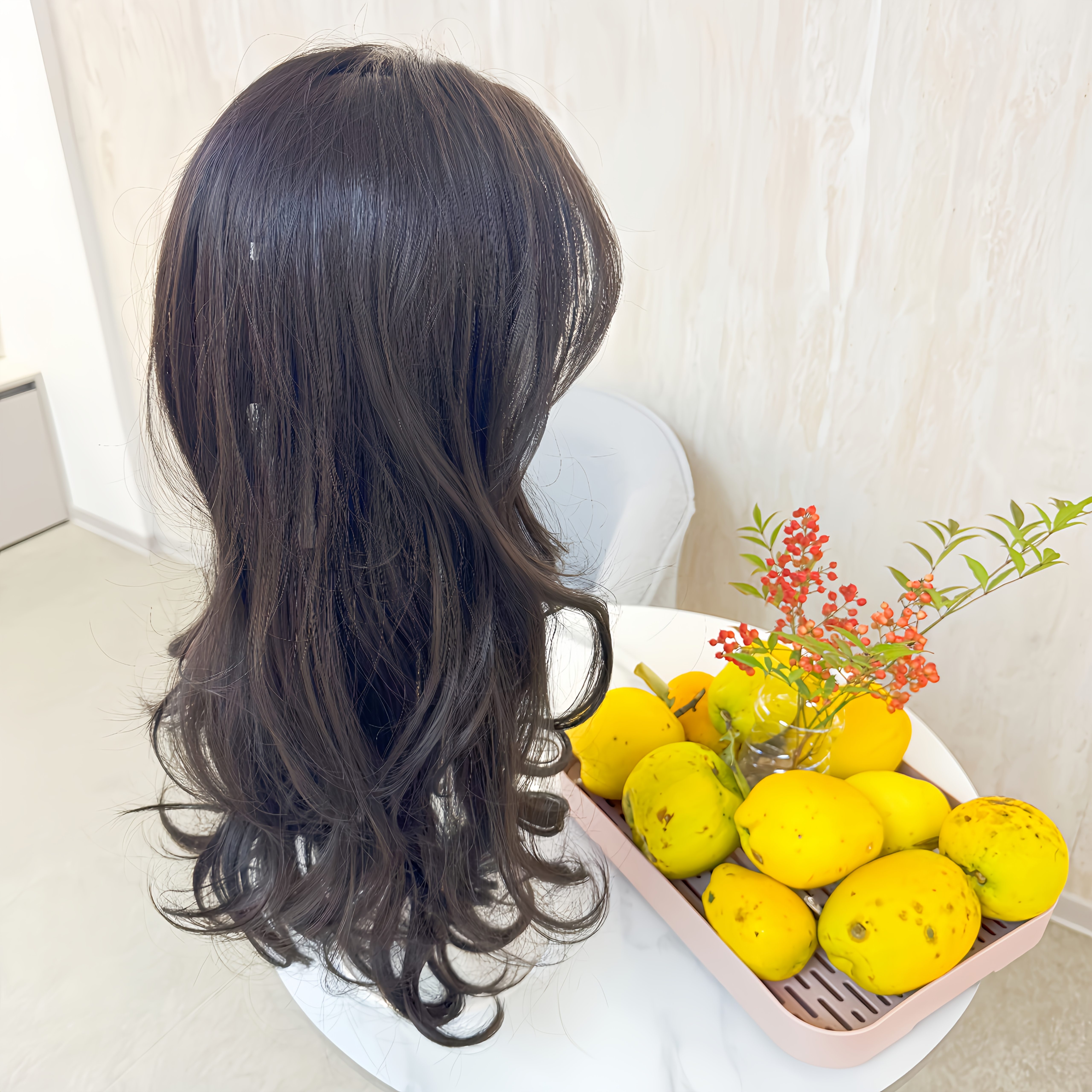 E-shop 26 Zoll langer, geschichteter, handgefertigter Spitzen-Topper für Damen, 6x3 Spitzen-Part, synthetische Body-Wave-Haarverlängerung in brünettem