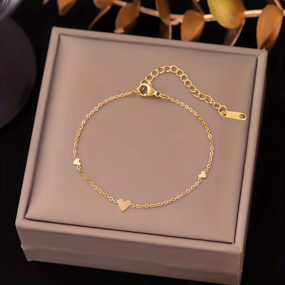 Heart-Shaped Stainless Steel Pendant Bracelet, Women's Gift