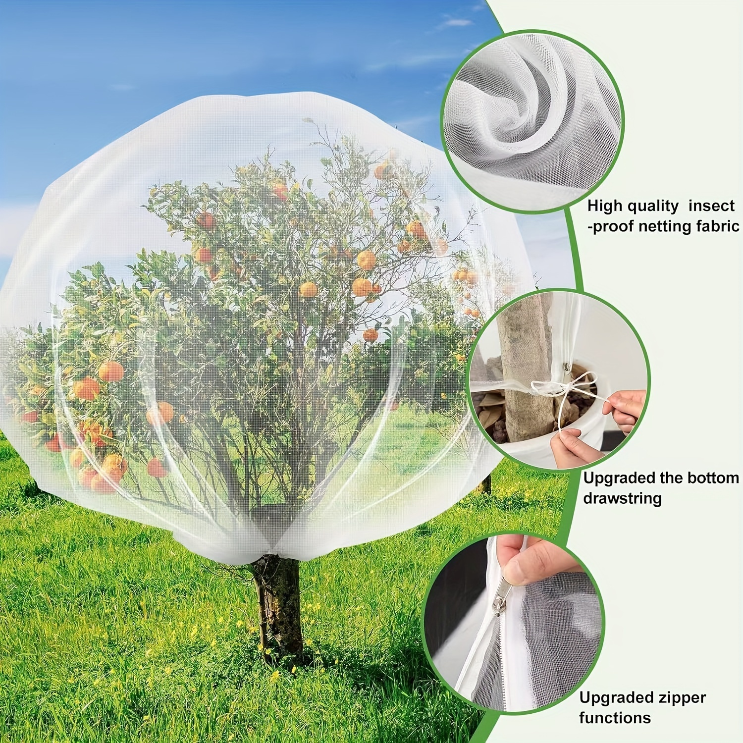 

4-pack Garden Netting Bags With Zippers: Protective Mesh Covers For Fruits & Vegetables, Bird Barrier Net Pouches Against Insects, Cicadas, Squirrels - Multi-size Polyester Netting