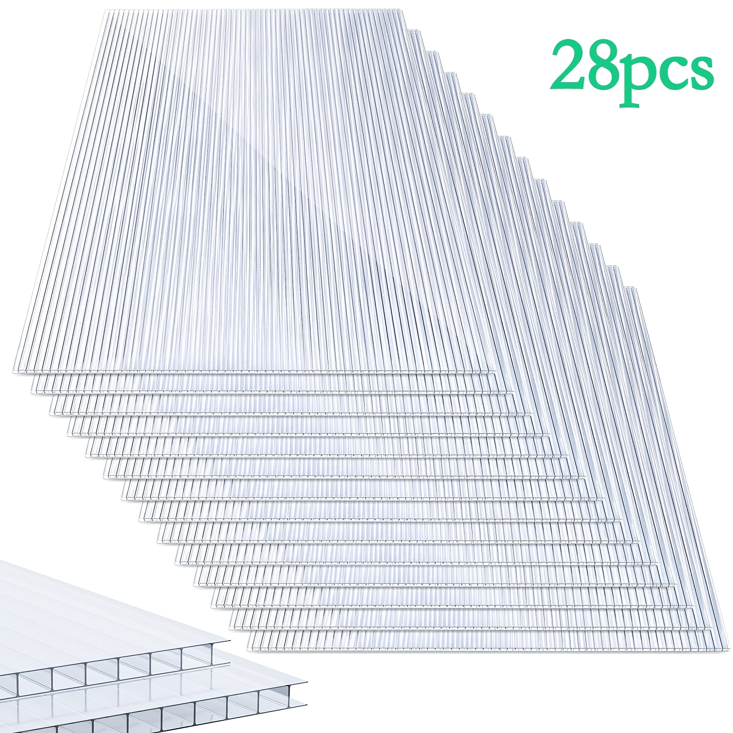 28pcs Of Cuttable Polycarbonate Sheets For Greenhouses, Suitable For Outdoor Gardening , Measuring 60.5x121 Cm And 4 Mm Thick