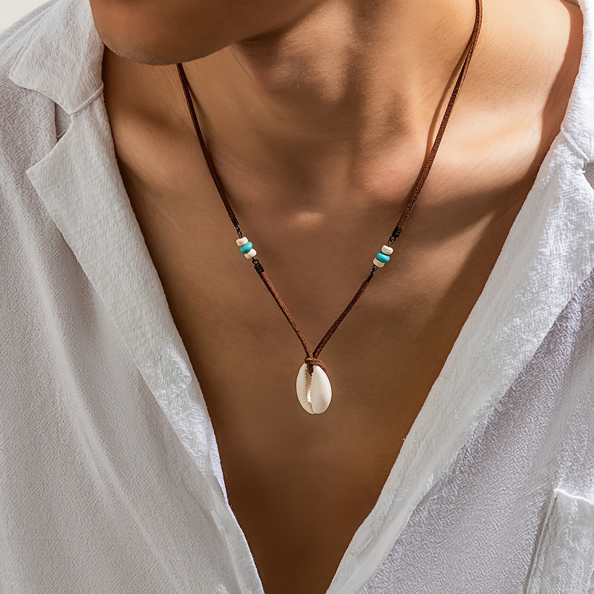 

1pc Men's Trendy Clavicle Chain, Stylish Shell Pendant Necklace