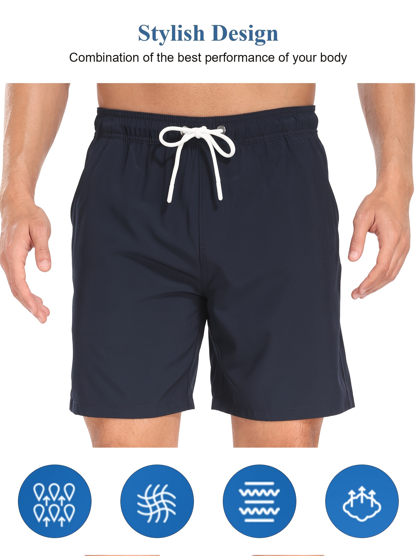 mens two   board shorts with pockets athletic quick dry slightly stretch drawstring workout shorts with assorted colors details 13