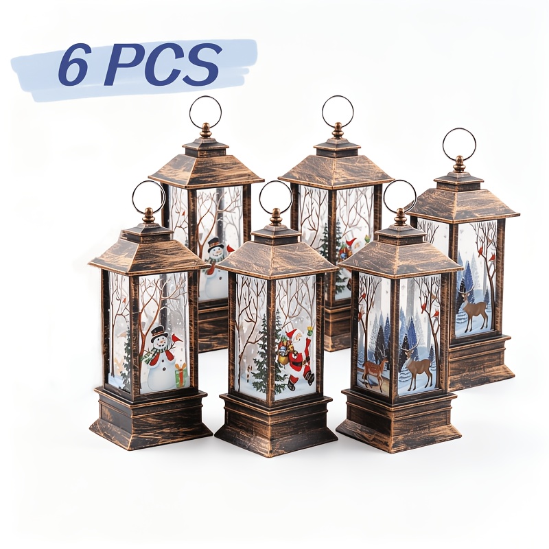 Image of 6pcs Mini Christmas Decorative Lights, Christmas Tree Ornaments, Vintage Small Led Hanging Lights, Festive Hanging Decorations, Light-up Tabletop Ornaments, Christmas-themed Home Decor