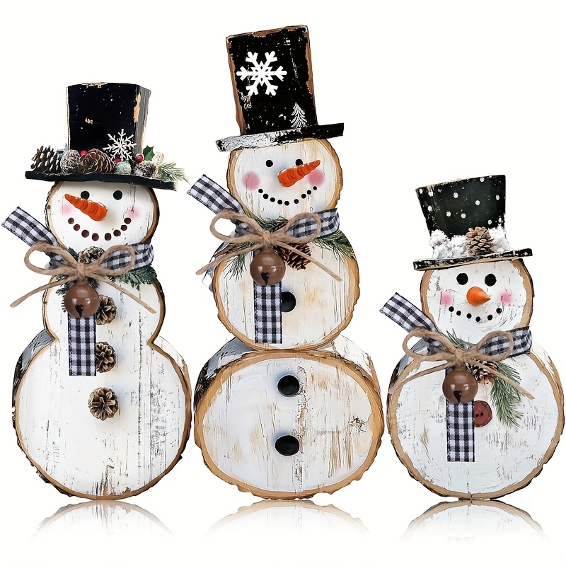 TEMU 3pcs Snowman Decorative Signs - Winter Table Centerpieces Suitable For Christmas, Artificial Plaque Decorations With 3 Standing Signs For Indoor