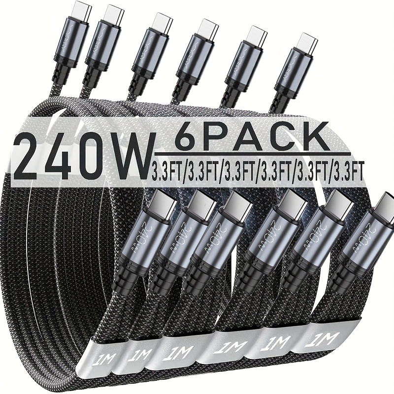 TEMU 240w 6-pack Usb C Fast Charging Cable, [6pcs 3.3ft] /[6pcs 6.6ft] Type-c To C Fast Charging Cable, For Macbook/ipad/iphone 18 Duo 17/16/15 Pro