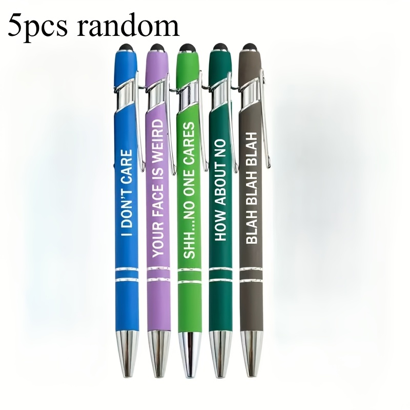 Image of 5 Random Color Inspirational Ballpoint Pens With Stylus - Office Motivational Quotes, Black Ink, Durable Plastic