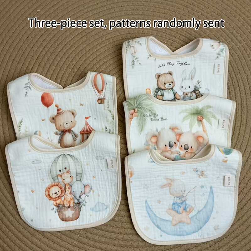 Image of 3/5pcs Set Of -shaped Bibs, Soft Absorbent Enlarged Bib For Infants And Toddlers, Unisex For Boys And Girls, Cartoon Print