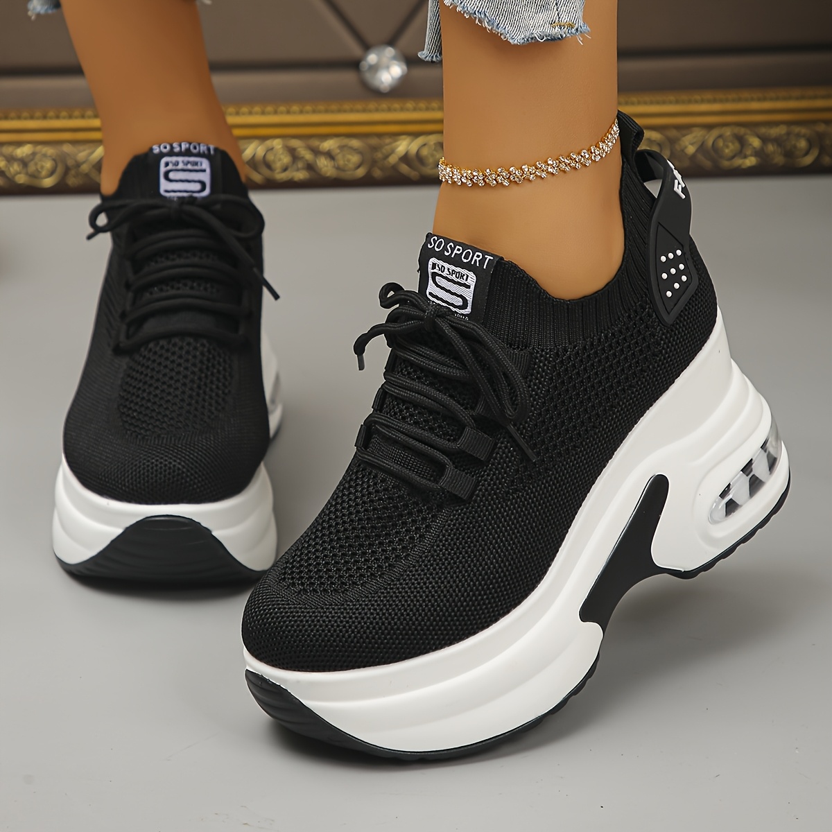 TEMU 8 Sizes . Women's Spring/autumn Platform Sneakers With Breathable Design, Featuring A Fashionable Height-increasing Style. Comfortable And