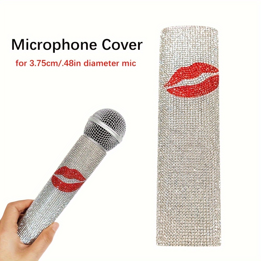 

Sparkling Rhinestone Microphone Cover - Decorative Protective Shell For 3.75cm/1.48" Diameter Mics, White & Red