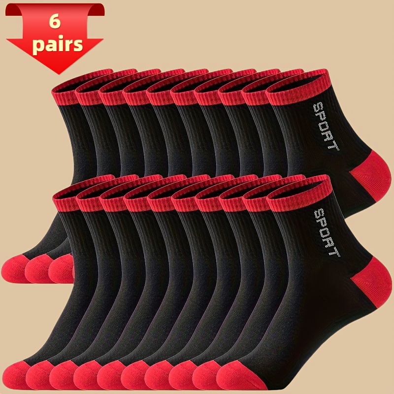 TEMU 6-pair Men's Socks, Breathable Moisture-wicking Mid-calf Sports Socks, Random Colors/suitable For , Versatile Trendy Business Anti-sweat Hiking