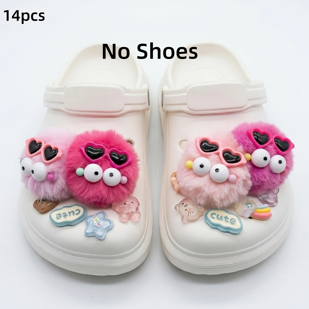 Image of 14pcs/colorful Fashion Glasses Plush Ball Charms, Shoe Decoration Accessories, Valentine's Day & Party Supplies