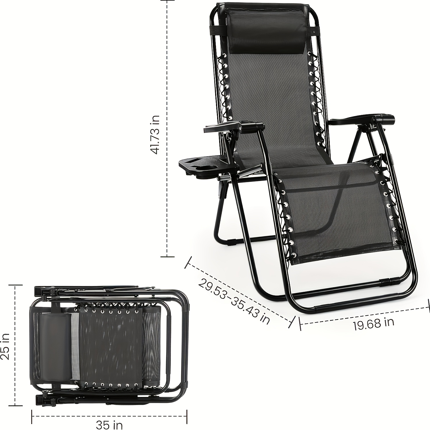 [Portable Foldable Chair] 4pcs Zero Gravity Lounge Chairs, Foldable Reclining Outdoor Chair with Pillow And Cup Holder, Space-Saving Portable Zero Gravity Chair for Patio, Poolside, Beach, Grassland, Camping
