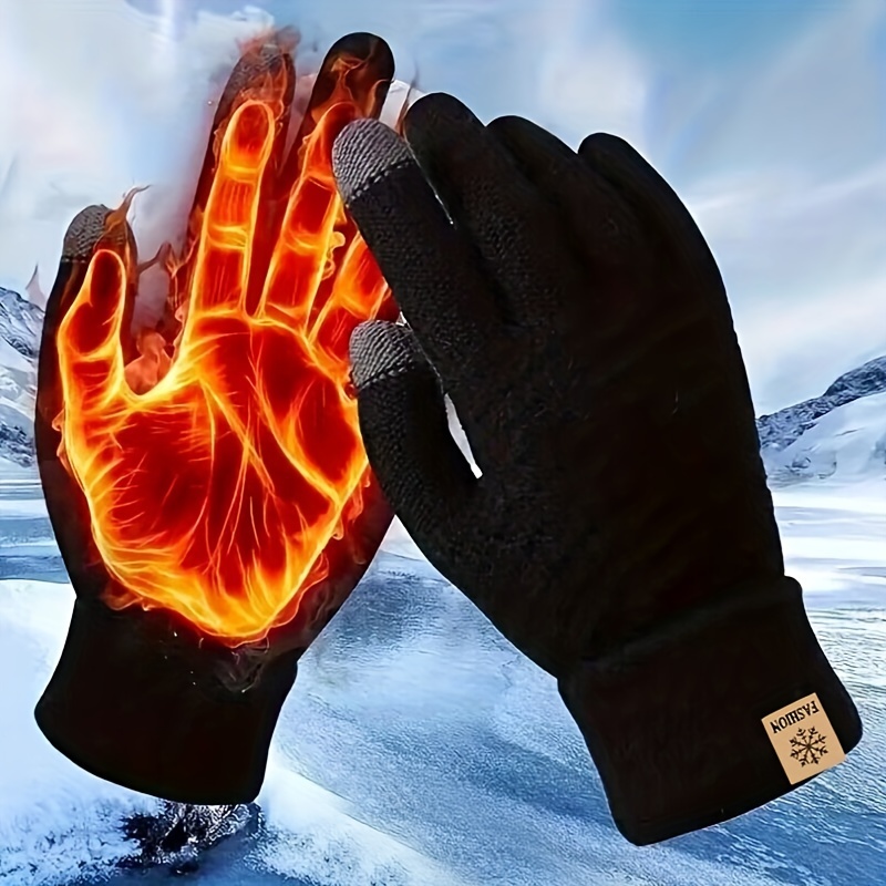 

1 Pair Winter Touchscreen Gloves - Polyester Knit Fabric, Thermal Gloves With Non-slip Grip And Cuffs For Cycling, Hiking, And Outdoor Sports