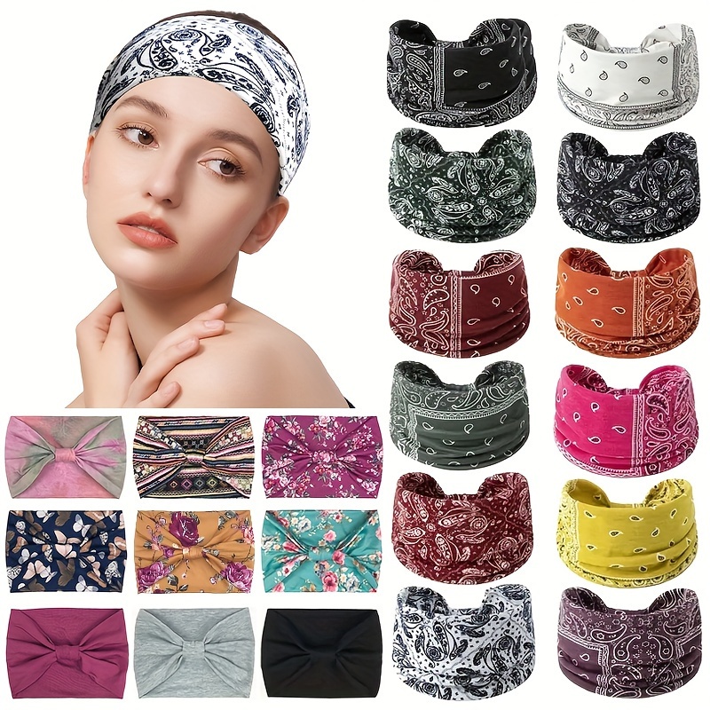 

15pcs Bohemian Fashion Tie Headbands, Elegant Printed Headscarves, Fashionable Scarves Neckties, For Sweating, Yoga, Gym And Exercise, Assorted Varieties