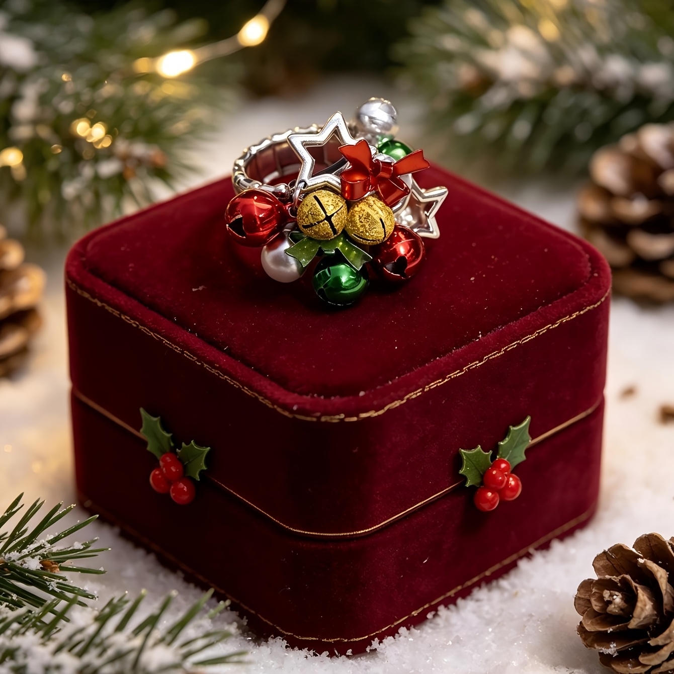 TEMU 1pc Christmas Colorful Bell Decorative Adjustable Ring, Creative Christmas Party Decoration Jewelry; Christmas Holiday Gift Accessory; Suitable
