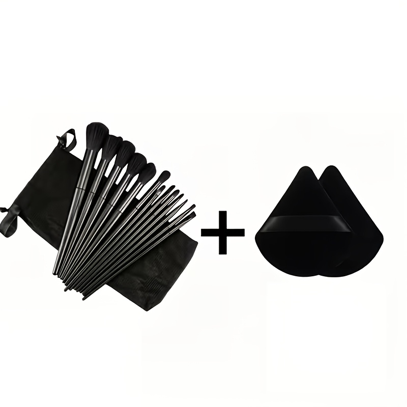 TEMU 16pcs Professional Makeup Brush Set, Including 13 Makeup Brushes + 2 Triangular Sponge + 1 Storage Pouch. Soft Nylon Bristles, Suitable For Eye