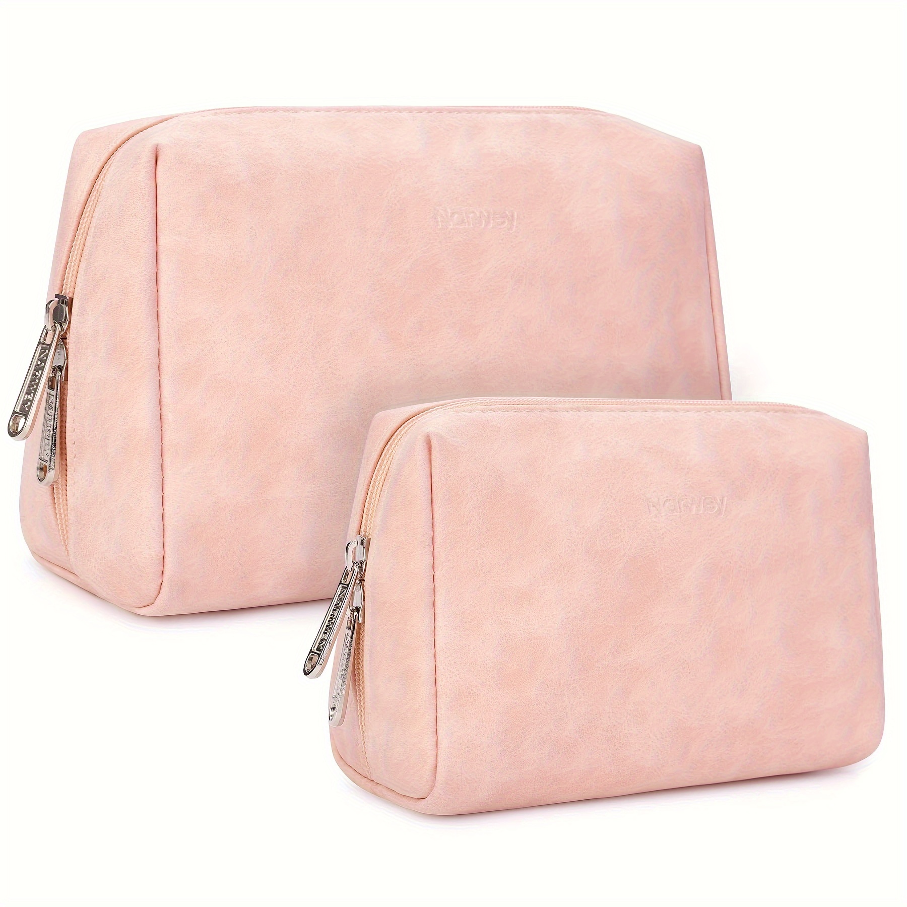 

Narwey 2 Pack Vegan Leather Makeup Bag Zipper Pouch Travel Cosmetic Organizer For Women