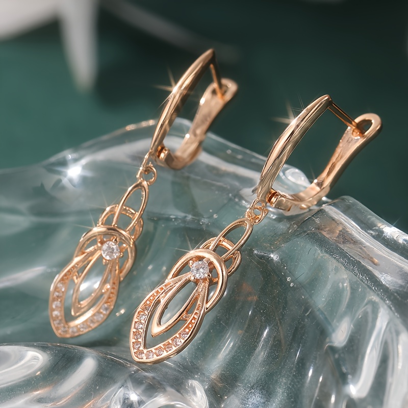 Fashion Glossy Hollow Geometry Drop Earring For Women Unusual Zirconia Golden Color Daily Fine Ethnic Jewelry